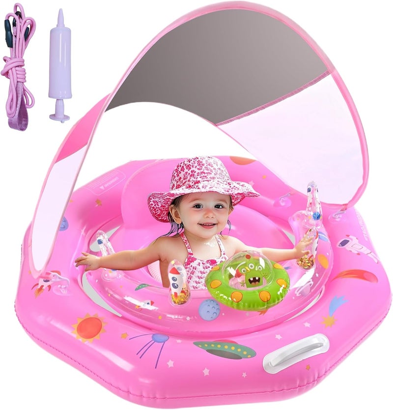 GEEQUFLOAT Baby Pool Float for 6-36 Months | Extra Wide Infant Pool Float with UPF50+ Sunshade & Toy Play Console | Baby Floatie with Adjustable Safety Seat, Detachable Canopy, Secure Handle & Safety Leash - Image 1